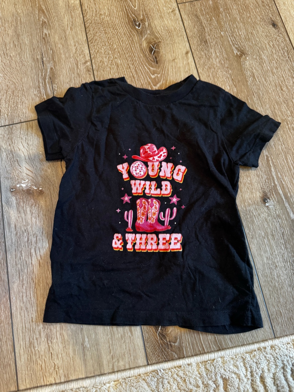 Amazon Girls' Black Graphic Tee with Pink and Red Western Design